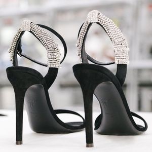 Giuseppe Zanotti Jamila Black Suede Crystal Bow Embellished Stiletto Sa…